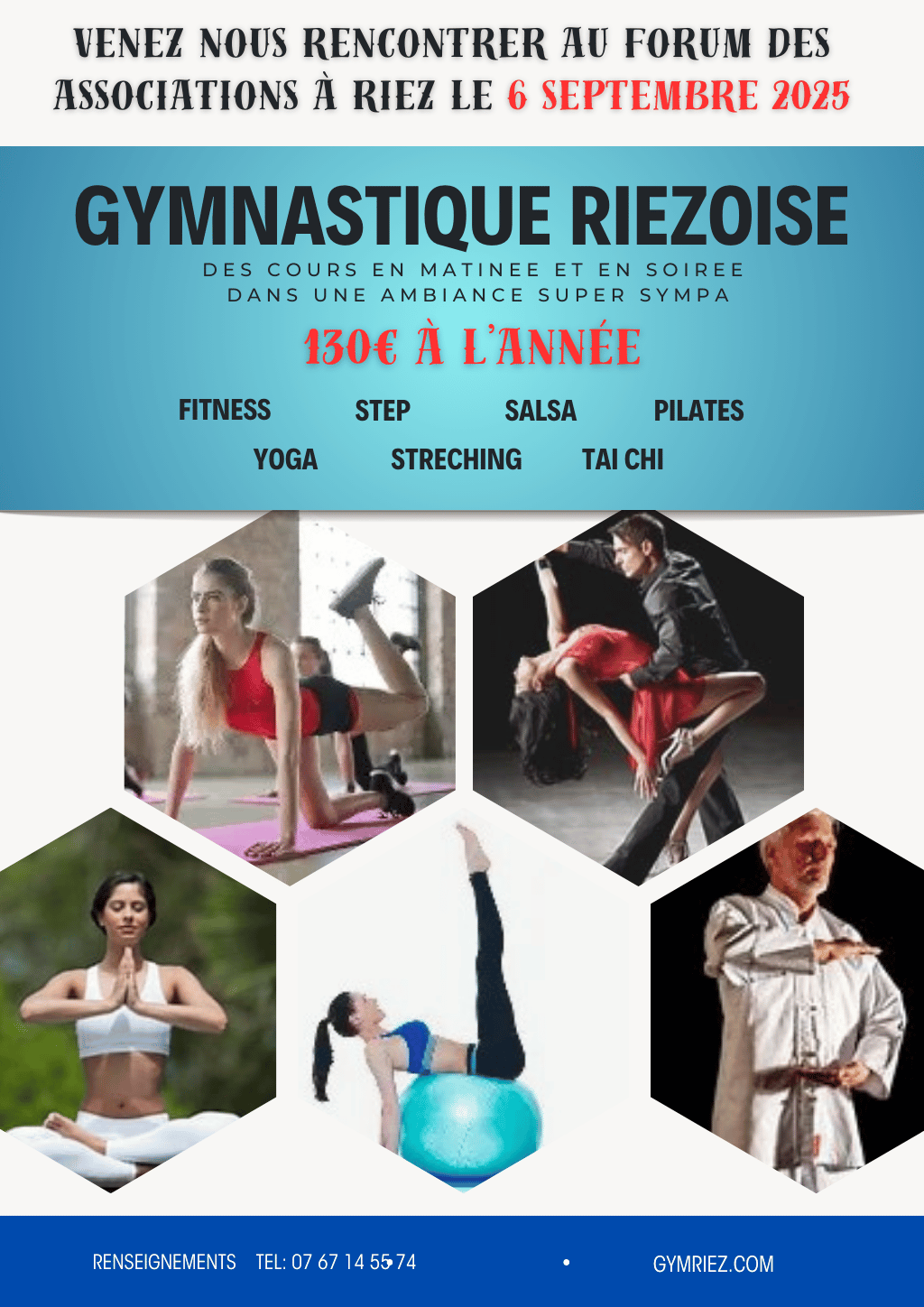 gymnastique riézoise riez gym affiche tarif forfait 130€ année