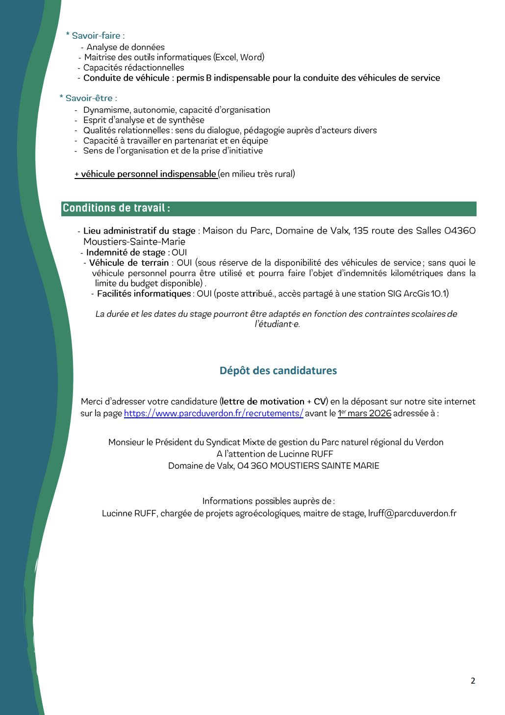 OFFRE DE STAGE au sein du Parc naturel régional du Verdon page 2