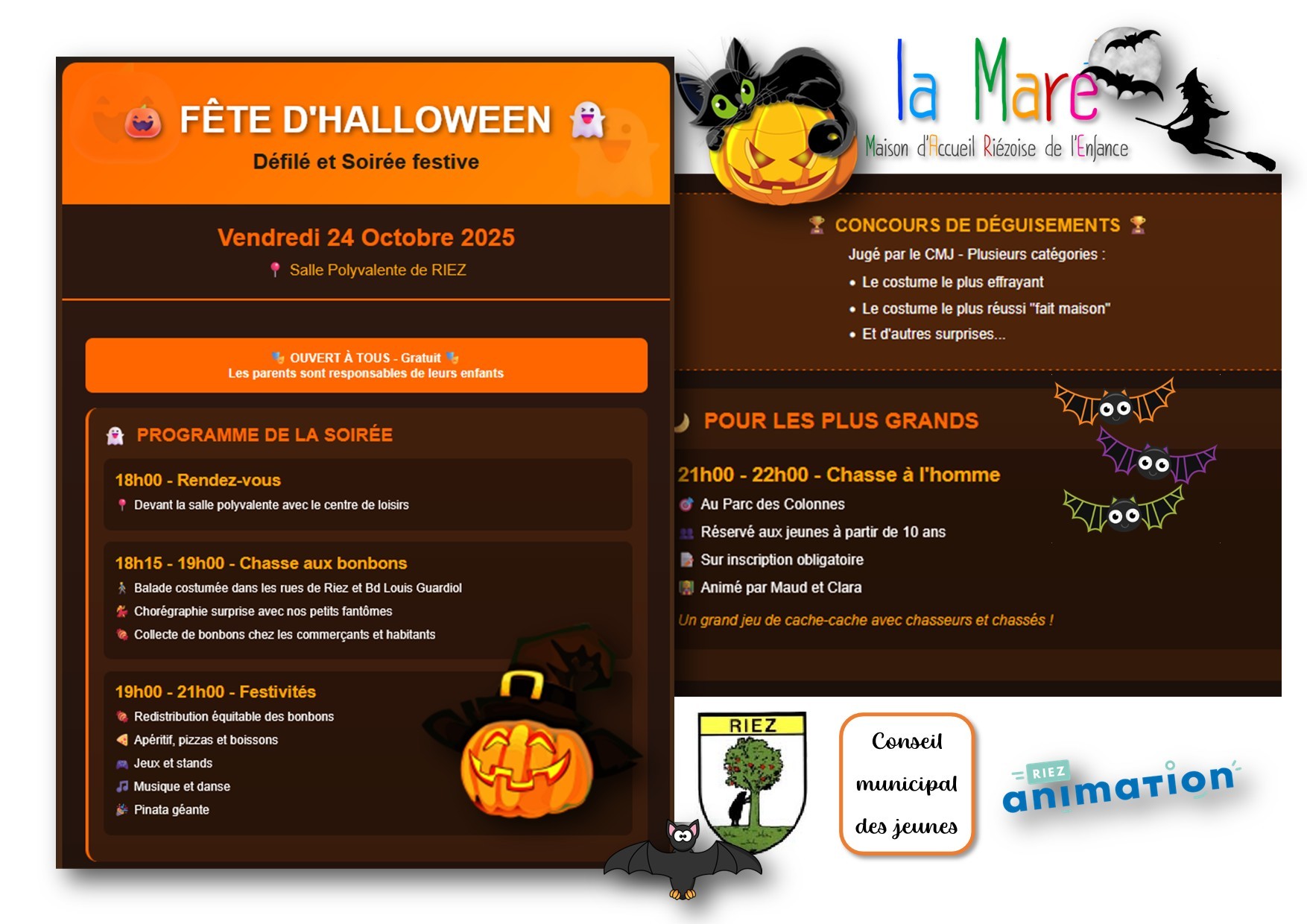 image du flyer avec programme halloween riez 2025