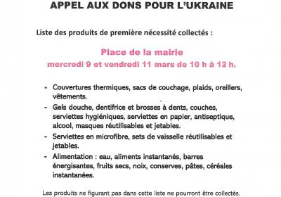 APPEL AUX DONS POUR L'UKRAINE